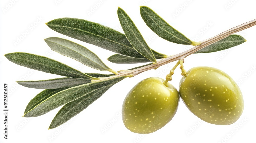 Green Olives on Olive Branch with Leaves Green Olives on Olive Branch with Leaves