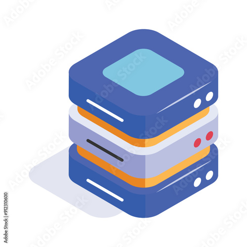 Isometric icon of stacked server units, concept icon of data storage and networking