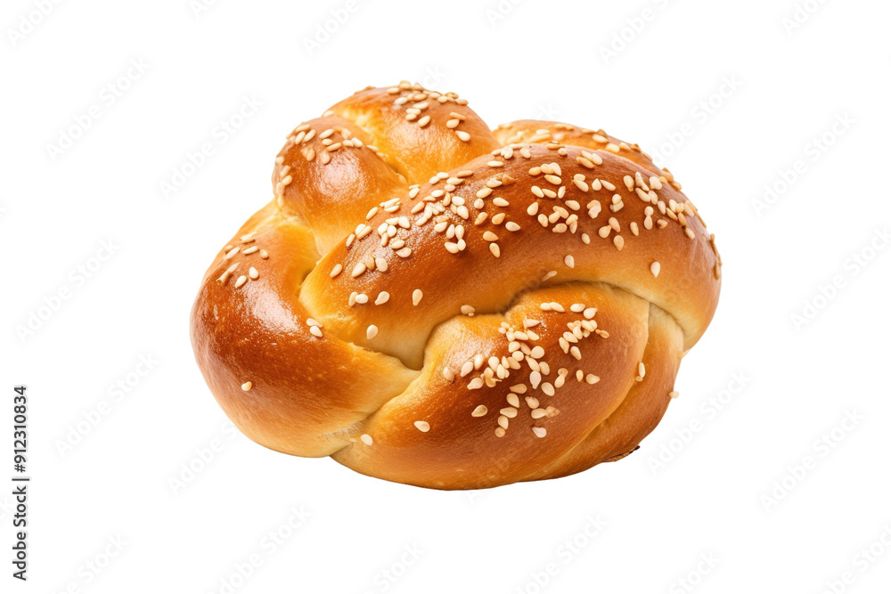 A Golden Sesame-Topped Challah Roll, Ready For Shabbat on a White or Clear Surface PNG Transparent Background A Golden Sesame-Topped Challah Roll, Ready For Shabbat on a White or Clear Surface PNG Transparent Background