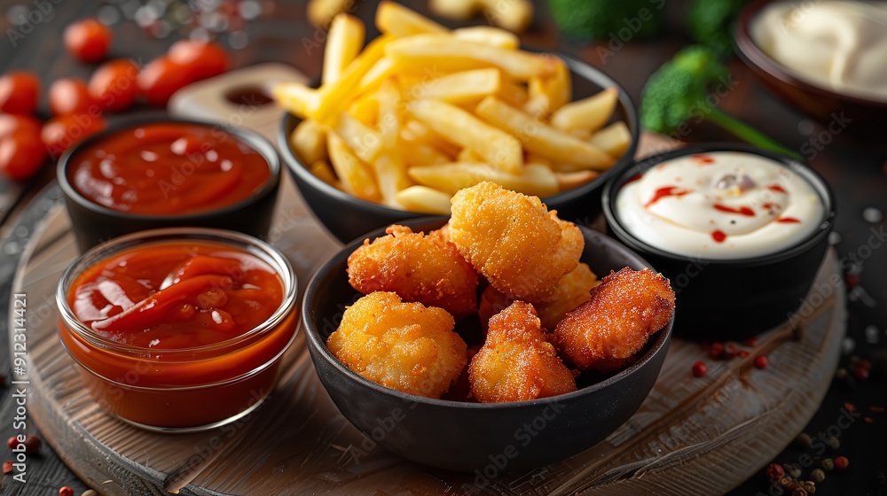 Chicken nugget meal and boneless wings in various Chicken nugget meal and boneless wings in various