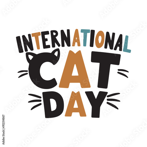 International Cat Day Typography. Cat silhouette.