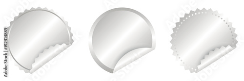 
Silver Round Stickers Set, EPS 10, Label, Curved Corner, Decorative Elements, Isolated, Collections, Vector