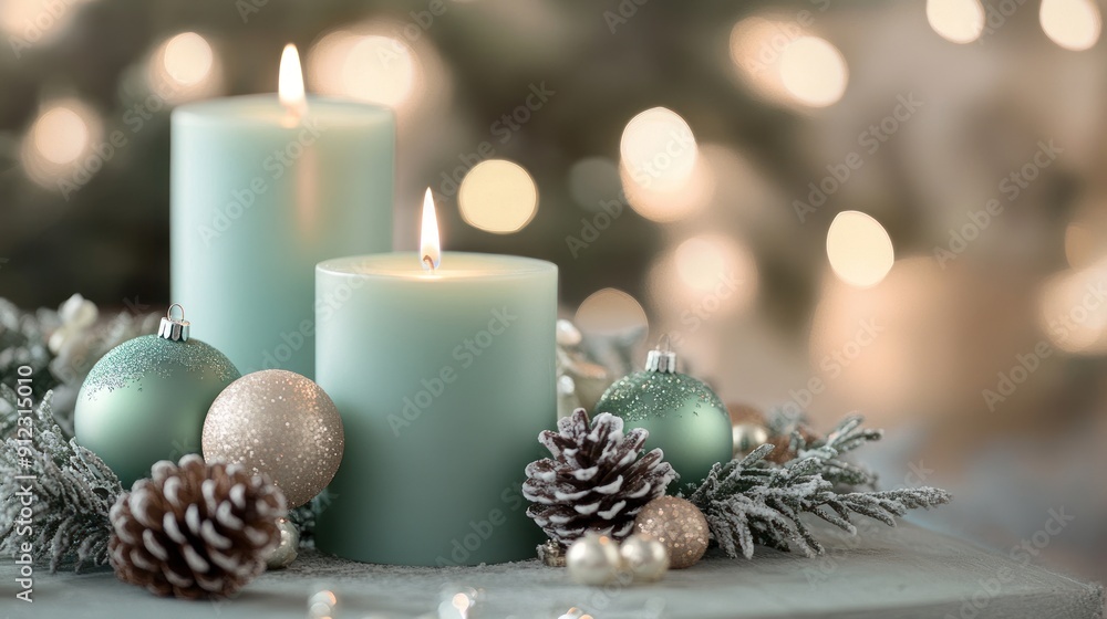 Christmas Decor with Green Candles and Ornaments Christmas Decor with Green Candles and Ornaments