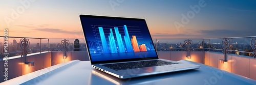 financial with graphic graph chart diagram illustration on technology blue background. Finance growth.