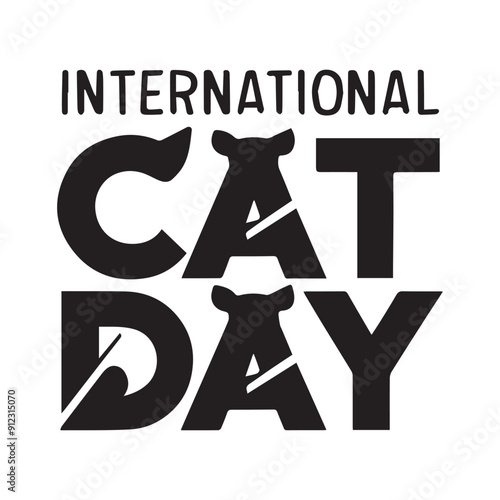 International Cat Day Typography. Cat silhouette.
