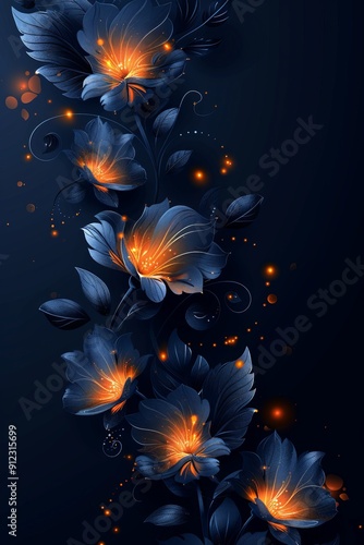 Dark Background With Blue Flowers