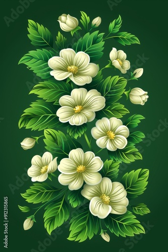White Flowers With Green Leaves