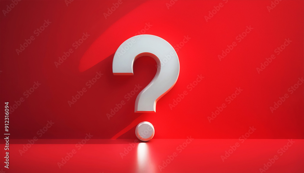 Bold question mark symbol on vibrant red backdrop, a striking image representing curiosity and inquiry in a minimalist style. Bold question mark symbol on vibrant red backdrop, a striking image representing curiosity and inquiry in a minimalist style.
