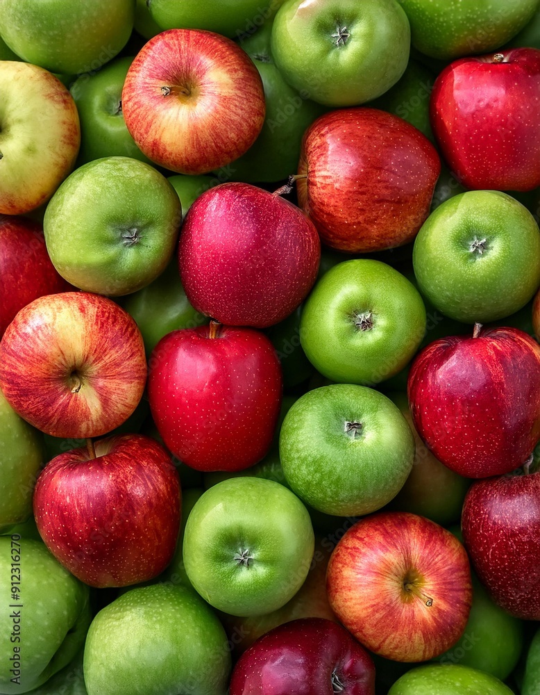 Manzanas verdes y rojas, comida saludable, fruta, vista superior
