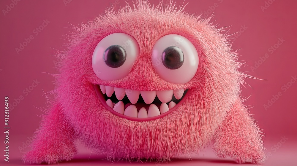 Cute pink furry monster 3D cartoon character Cute pink furry monster 3D cartoon character