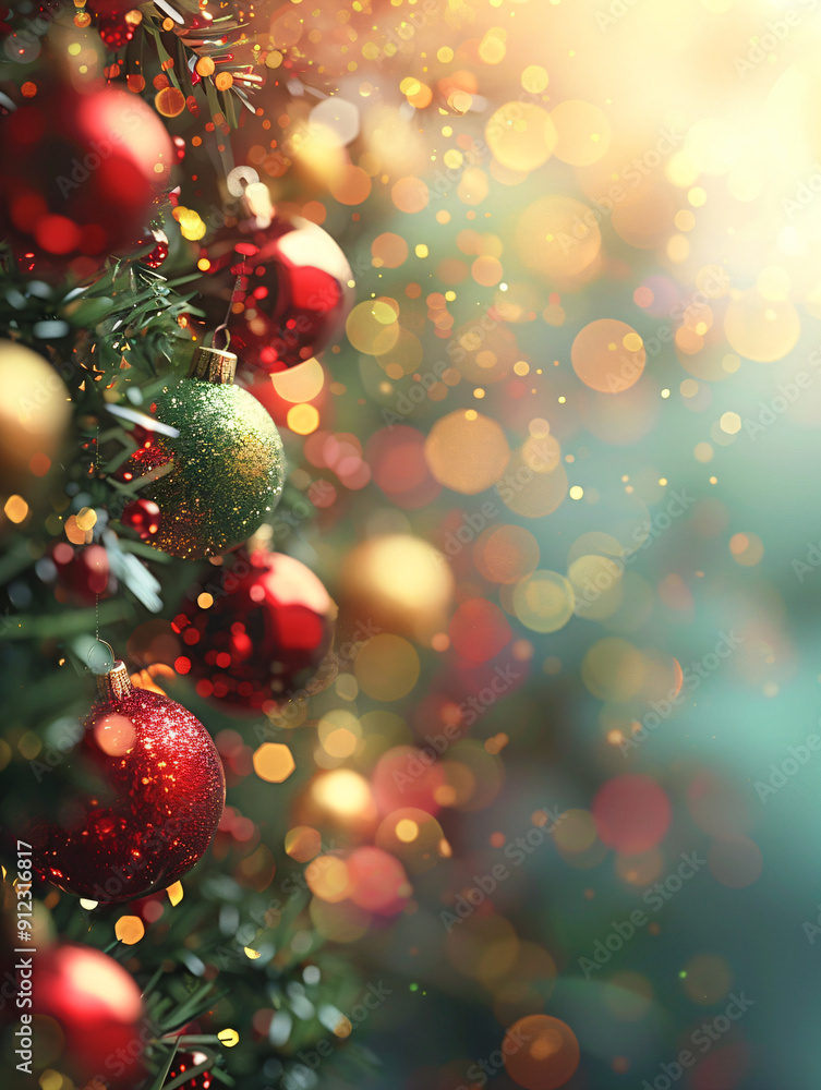 Magical Christmas background with vibrant red baubles and glittering bokeh lights, ideal for holiday-themed designs, festive greetings, and seasonal promotional materials Magical Christmas background with vibrant red baubles and glittering bokeh lights, ideal for holiday-themed designs, festive greetings, and seasonal promotional materials