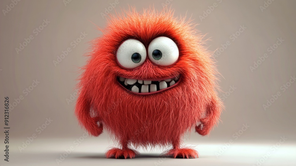 Cute red furry monster 3D cartoon character Cute red furry monster 3D cartoon character