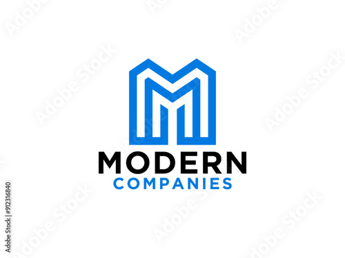 Initial Letter M Logo. Square Line Style isolated on White Background. Usable for Business, Real Estate, Architecture, Construction and Building Logos.