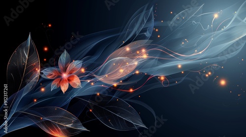 Blue and Orange Flower on Black Background