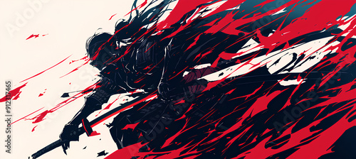 black and red color samurai silhouette with speed effect background