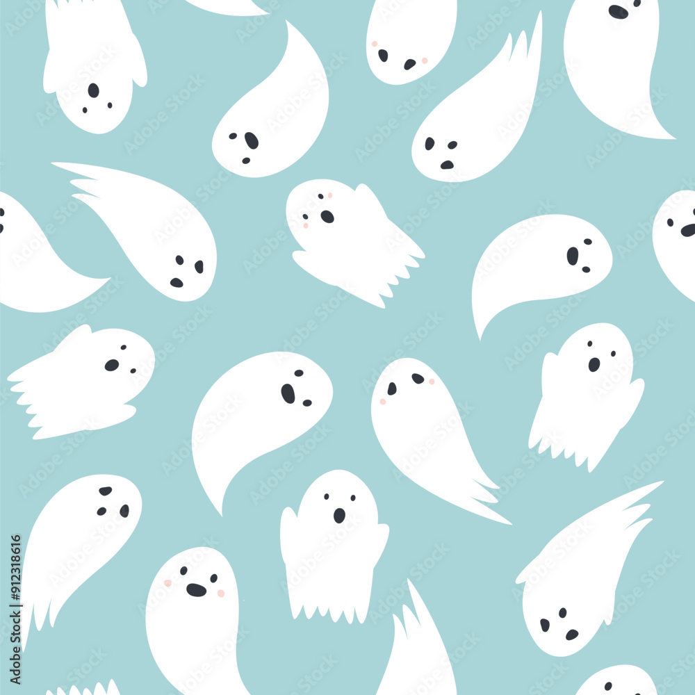 Seamless Halloween Patterns with Spooky Ghosts Seamless Halloween Patterns with Spooky Ghosts