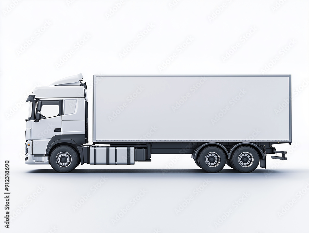 A large white delivery truck stands parked against a plain background, showcasing its streamlined design and spacious cargo area. A large white delivery truck stands parked against a plain background, showcasing its streamlined design and spacious cargo area.