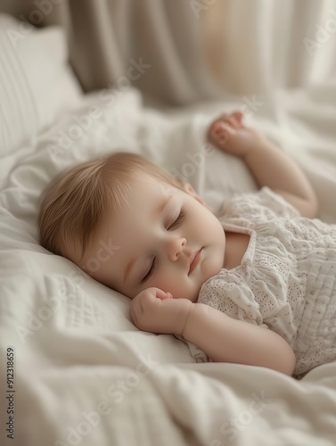 A baby boy peacefully sleeps in a clean white bed.