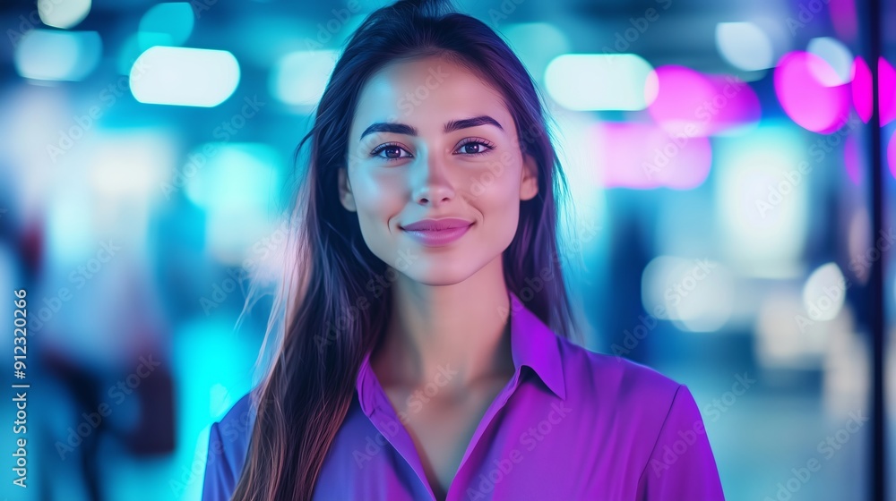 Portrait of a Confident Woman in Vibrant Lighting Portrait of a Confident Woman in Vibrant Lighting