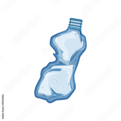 water crumpled plastic bottle cartoon. recycle used, pet trash, garbage blue water crumpled plastic bottle sign. isolated symbol vector illustration