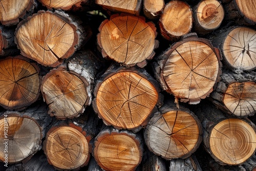 Close-up of Stacked Wood Logs with Visible Grain Patterns