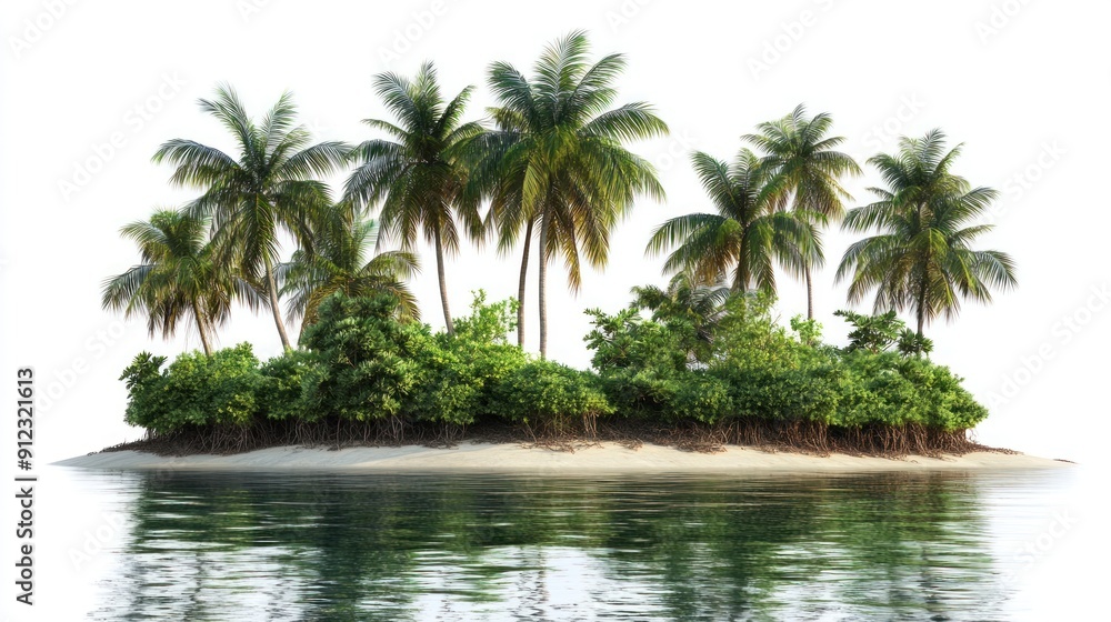 Obraz premium Tropical Island with Palm Trees and Sandy Beach