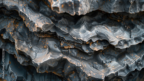 Detailed Close-Up View of Aged Extrusive Igneous Rock with Complex Surface Patterns and Textural Variations photo