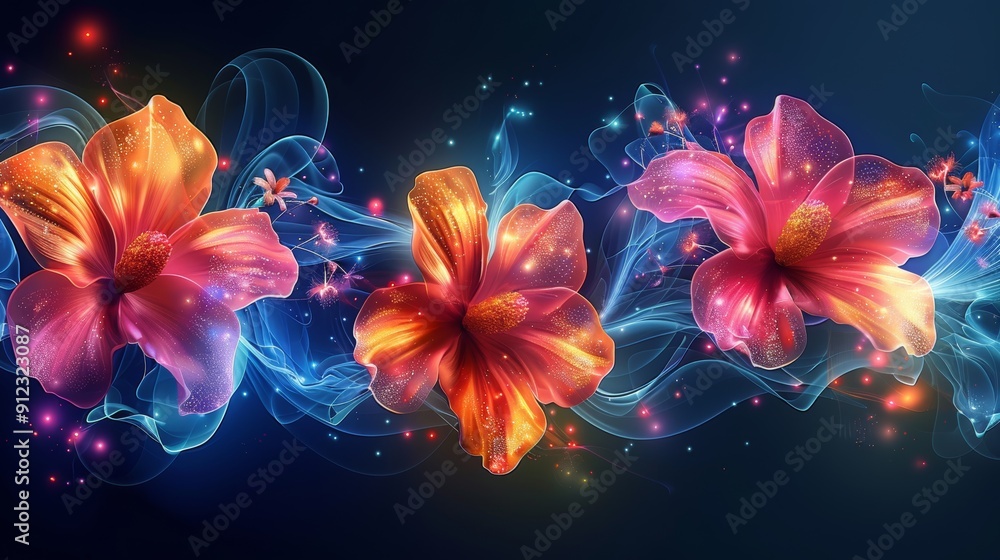 Vibrant Flowers on Black Background Vibrant Flowers on Black Background
