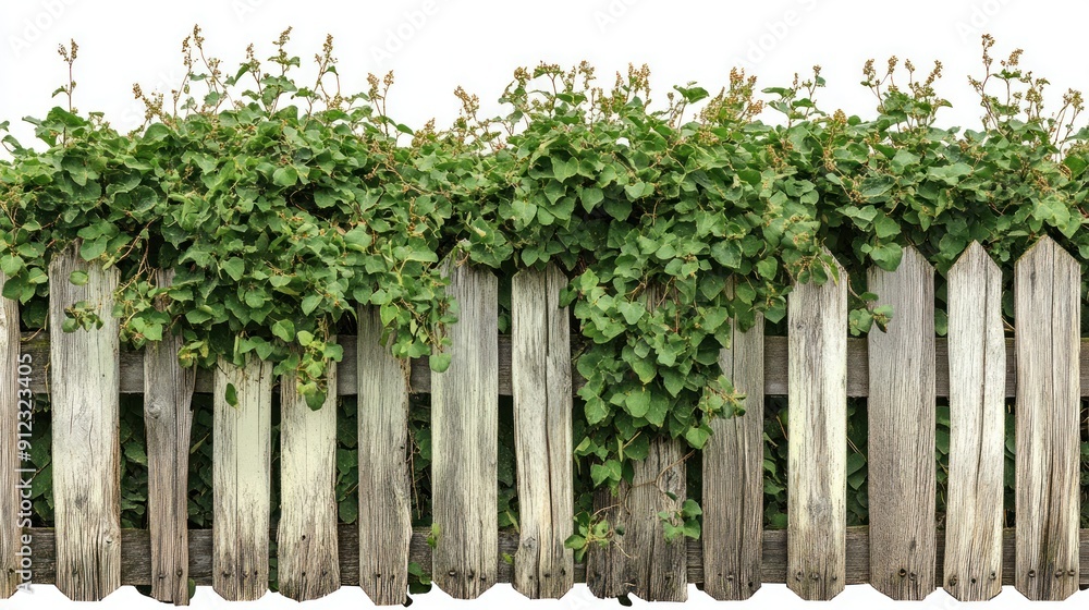 Weathered Wooden Fence with Lush Overgrowth Weathered Wooden Fence with Lush Overgrowth
