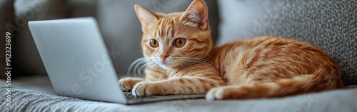 Tech Savvy Cat Engaged with a Computer on a Desk