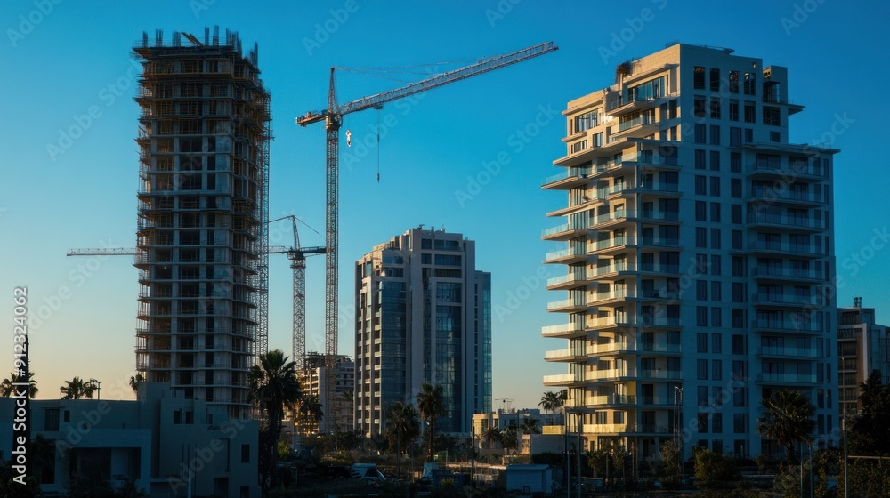 Construction Site with Towers and Cranes in Cityscape Construction Site with Towers and Cranes in Cityscape
