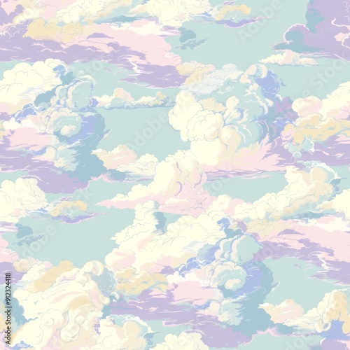 Seamless pattern of pastel clouds