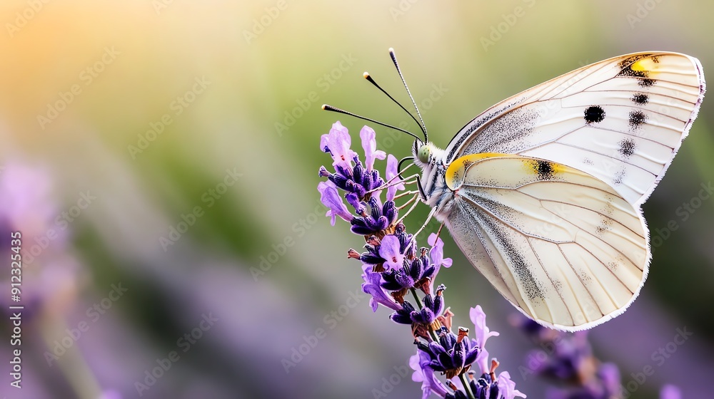 A delicate butterfly resting on vibrant lavender flowers, showcasing nature's beauty in a serene spring setting. A delicate butterfly resting on vibrant lavender flowers, showcasing nature's beauty in a serene spring setting.