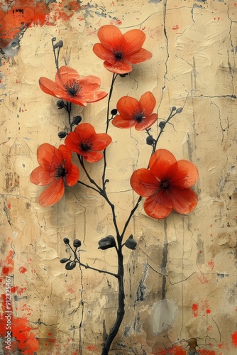 Red Flowers on White Background