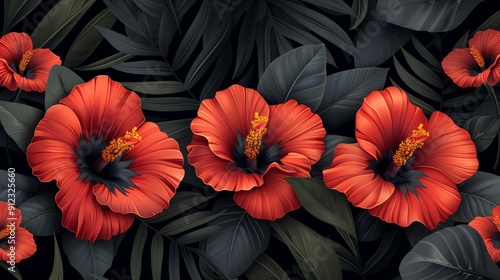 Red Flowers Surrounded by Green Leaves