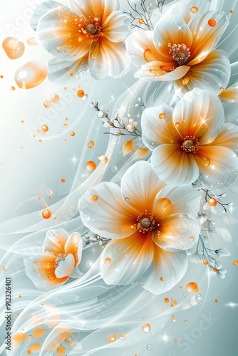 White and Orange Flowers on Blue Background