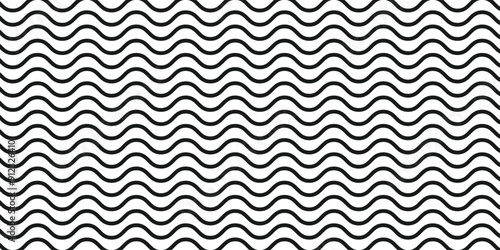 Regular black and white, wavy line pattern graphic design element background. Vector