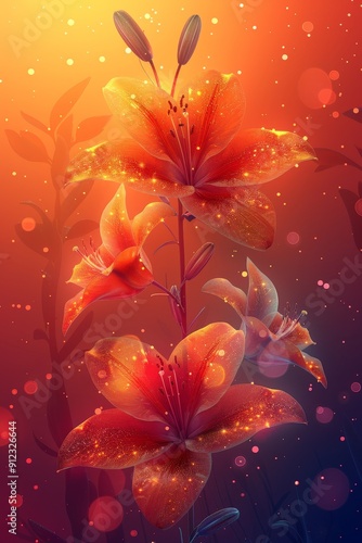 Red Flowers on Purple Background