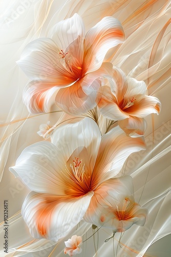 White and Orange Flowers on White Background