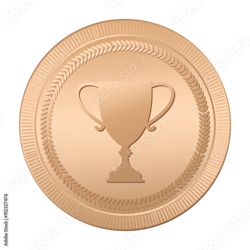 Bronze medal. Realistic medal. Prize for winner. Reward isolated. Vector illustration