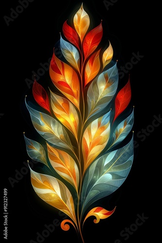 Colorful Leaf Painting on Black Background