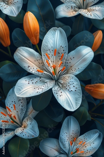 White Flowers With Orange Centers