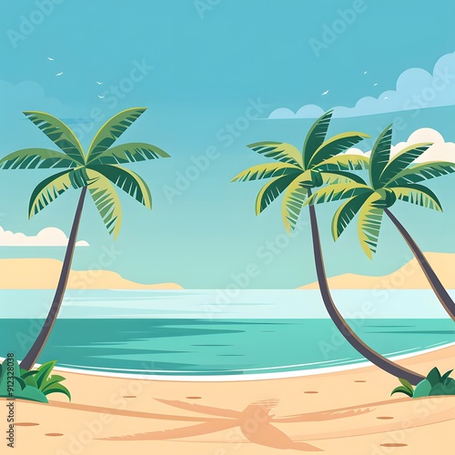 Palm Trees Overlooking a Tranquil Beach