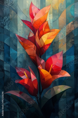 Red Flower on Blue Background