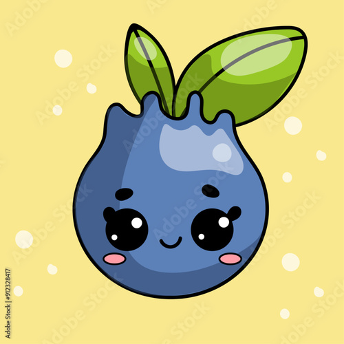 Kawaii blueberry isolated. Hand drawn vector illustration.