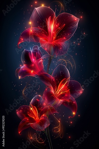 Two Red Flowers on a Black Background
