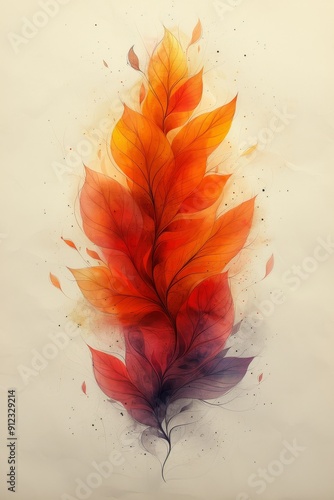 Vibrant Orange and Red Leaf Painting