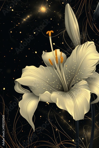 White Flower Painting on Black Background