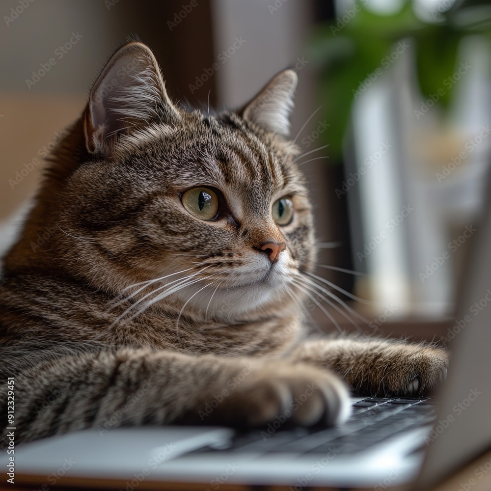 Tech Savvy Cat Engaged with a Computer on a Desk Tech Savvy Cat Engaged with a Computer on a Desk