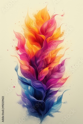 Vibrant Feather Painting on White Background